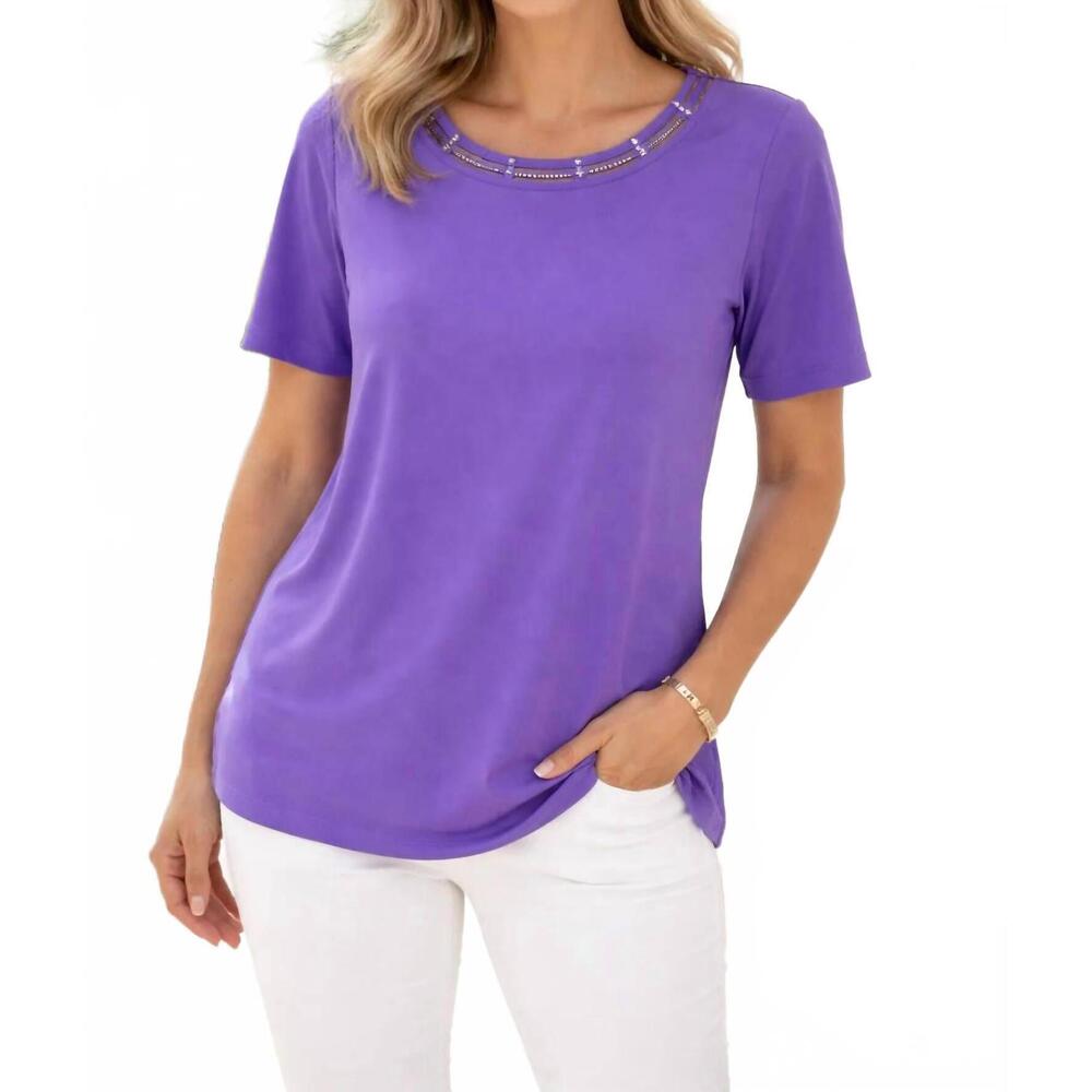 NEW SOUTHERN LADY bling collar short sleeve top in grape